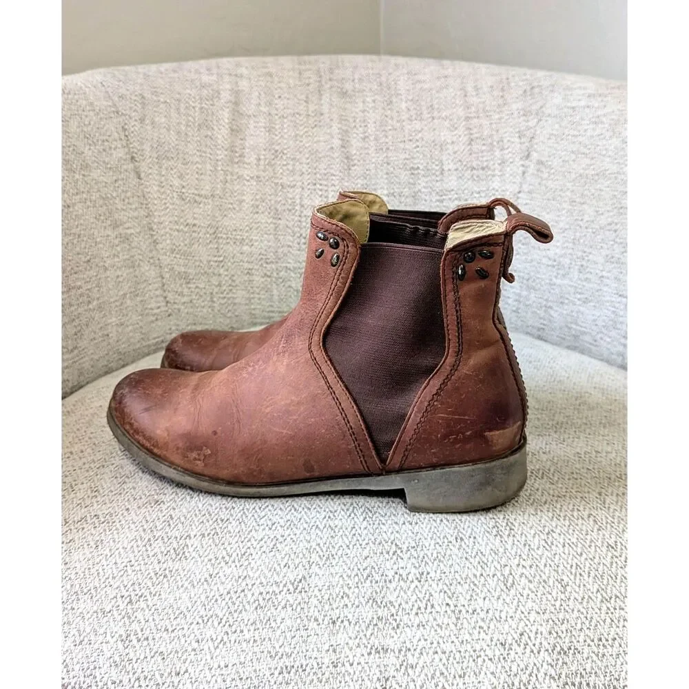 OluKai Kualona Chelsea Brown Leather Utility Cottagecore Bohowestern Boots SZ 7